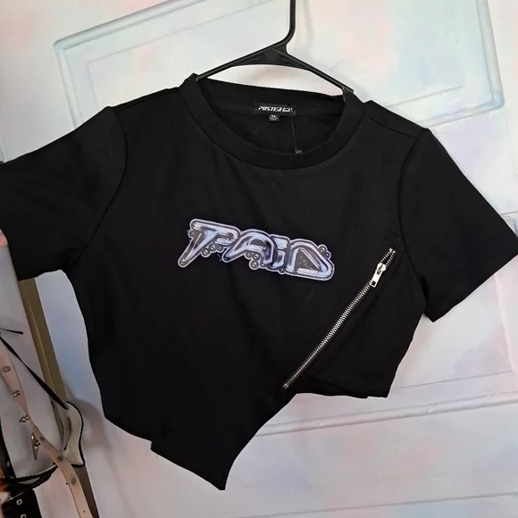 Dolls Kill Poster girl PAID cyber babe asymmetrical crop top NWT - Picture 1 of 6